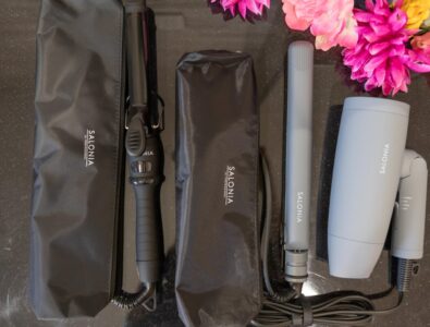 Hair care amenities including SALONIA hairdryer and straightener at Ocean Villa Naruto, ensuring guest comfort.